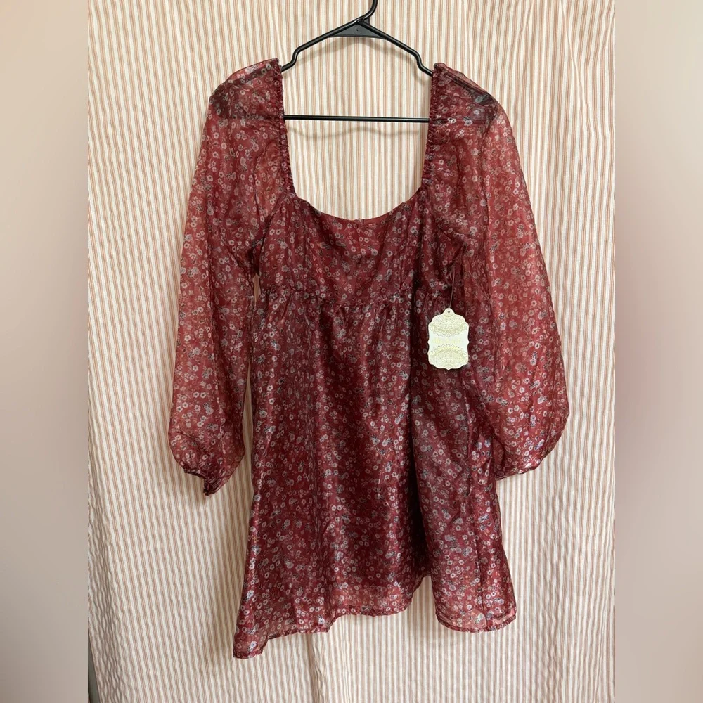 Altar’d State Mini Dress Puff Sleeve size medium NEW WITH TAGS - Picture 2 of 4